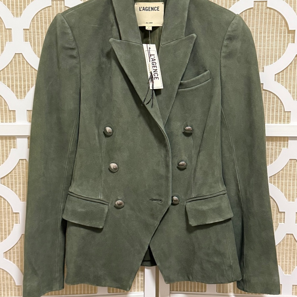 L'AGENCE KENZIE  VELVET BLAZER OLIVE / SAGE SMALL PETITE